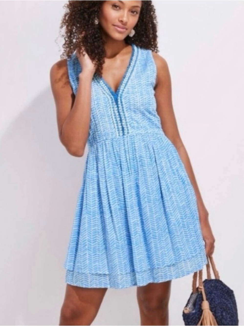 Vineyard Vines Chevron Fringe Pin-Tucked Dress in Bayside Blue